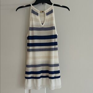WHBM Blue, Cream and White Striped Ribbed Top. Size XS